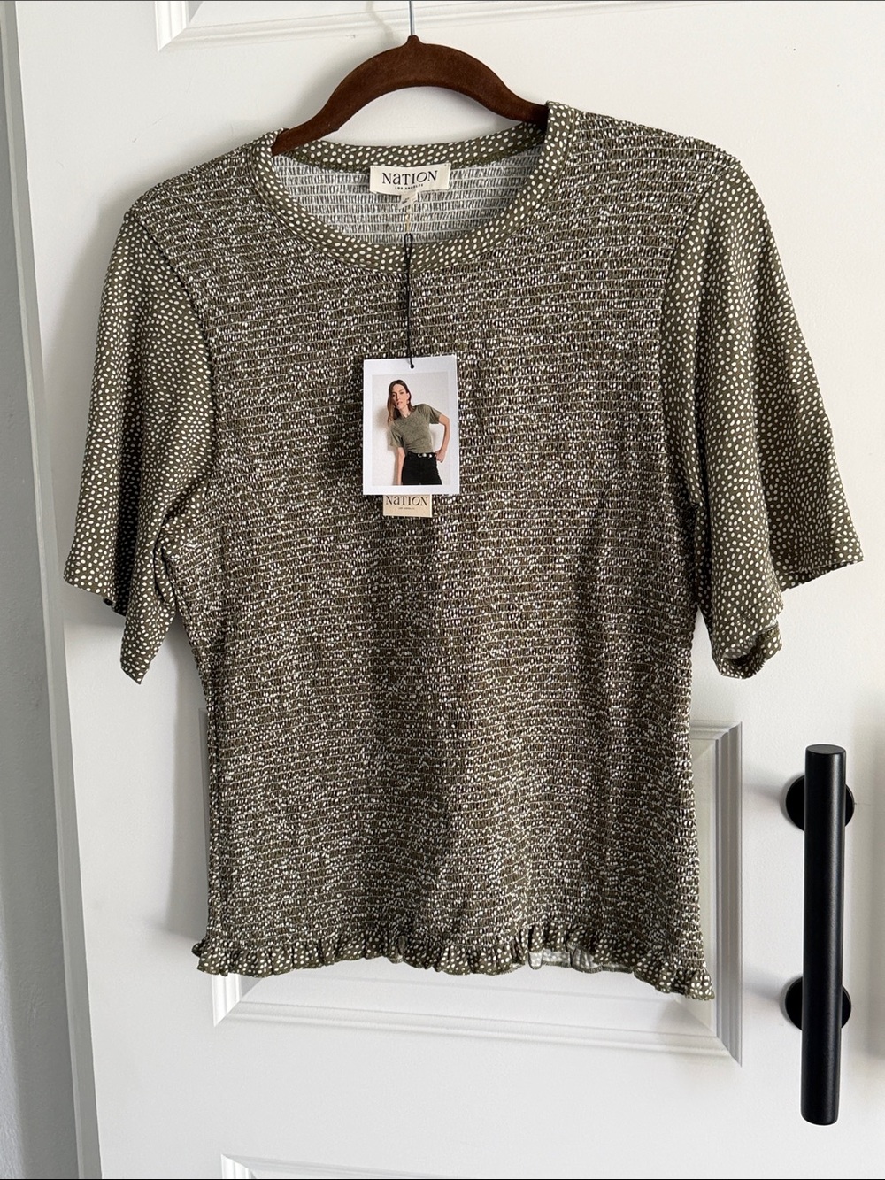 Anthro‎ Nation Los Angeles Olive Speckled Short Sleeve Crew Top XXL